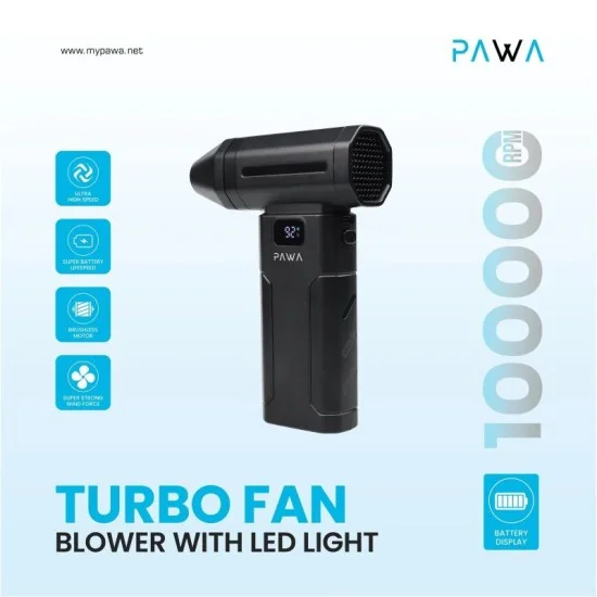 Pawa Turbo Fan Blower with LED Light - Black